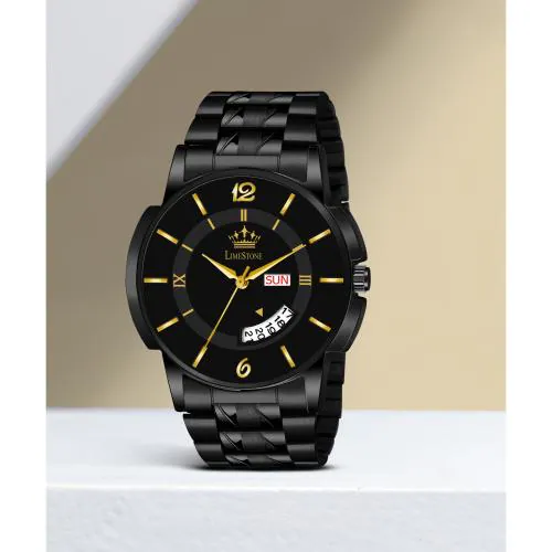 LIMESTONE Analog Black Dial Black Strap Watch For Men (LS3078)