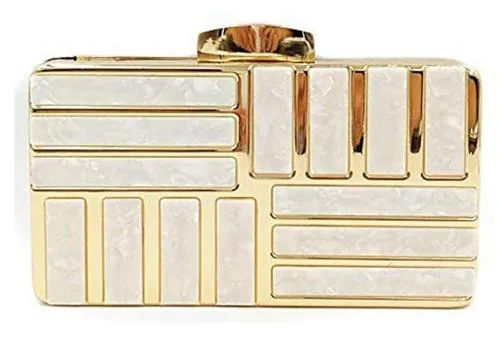 Tooba Handicraft Beige Acrylic Women Designer Clutch Bag With Chain Strap