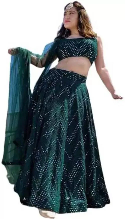 Zinariya Fab Embroidered Semi Stitched Lehenga Choli (Green)
