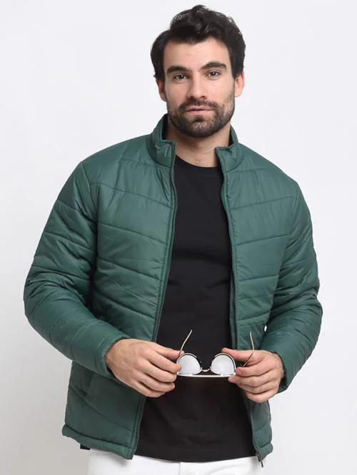 ONNIT Men's Green Full Sleeves Solid High Neck Winter Wear Puffer Jacket