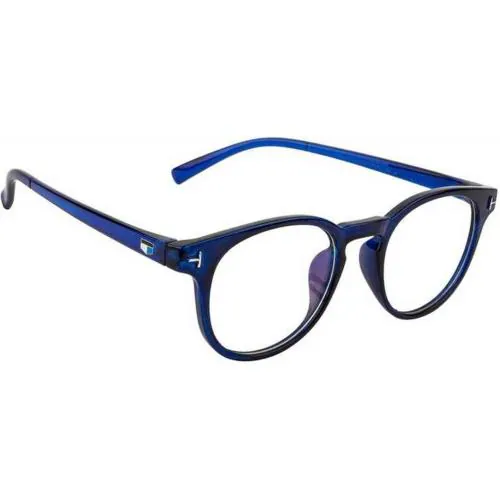 Raised Oval Blue-White Glasses Spectacle Frames for Men Women Boys Girls (Clear/Transparent Lens)