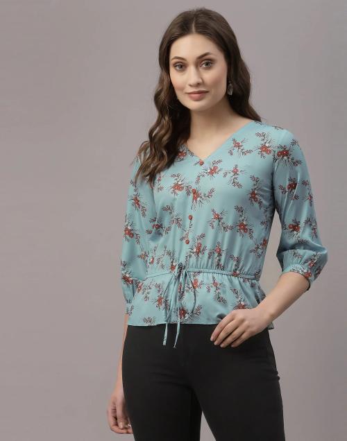 Mevika Sky Blue Printed Top