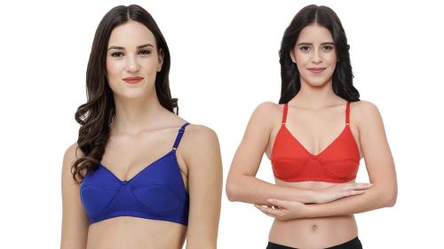 2 Pc Combo of FEMULA Monika Padded Bra for Enhancing Bust, Making it look Bigger, Attractive and Natural for Women & Girls (One Pc Each of RoyalBlue & Red Colour) Size 32C