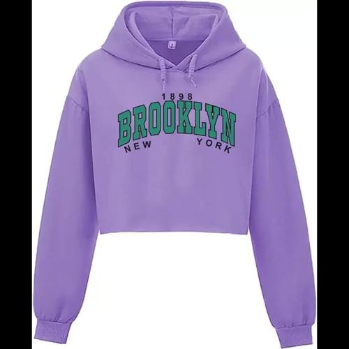 ADAM WHITE Stay Comfy & Trendy with Our Women's Cotton Blend Crop Brooklyn Hoodie- Lavender- L
