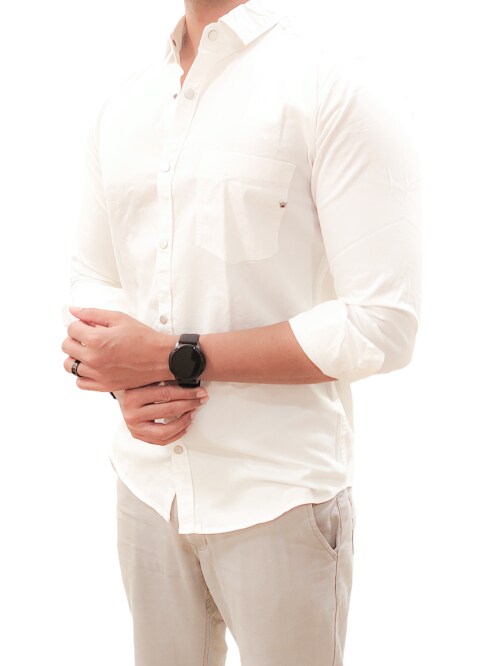 White - Small Metal Crown On Pocket Snap Button Shirt For Men TeesTheDay