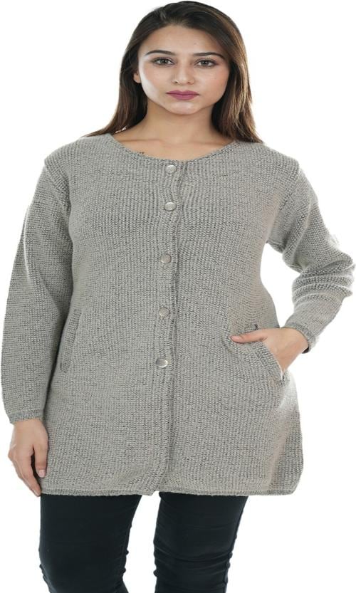 MANERA Self Design Round Neck Casual Women Woolen Sweater (Grey)