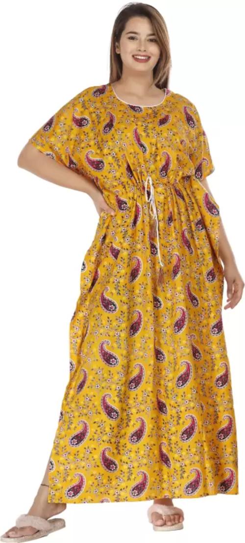 JAIPZZ APPARELS Women cotton Nighty Free Size (Yellow)