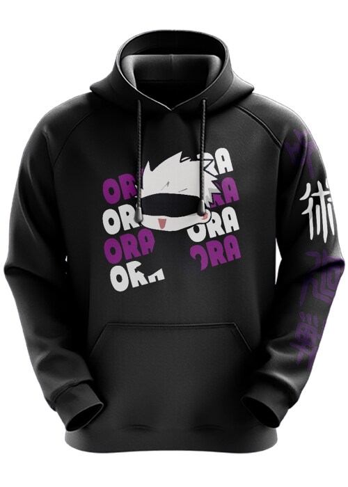 Black - Large Ora Ora Running Satoru Gojo Jujutsu Kaisen Anime Hoodie TeesTheDay