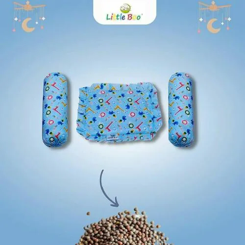 Little Boo Baby Full Rai Pillow Mustard Seeds -Round Head Shaping with 2 Bolster Baby Pillows,Neck Support for Infant, Babies (0-24months)