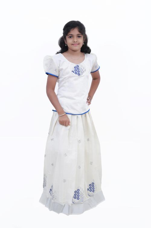NILA Girls Traditional Readymade Pattu Pavadai silk Lehenga Choli- white- 10-11 Y
