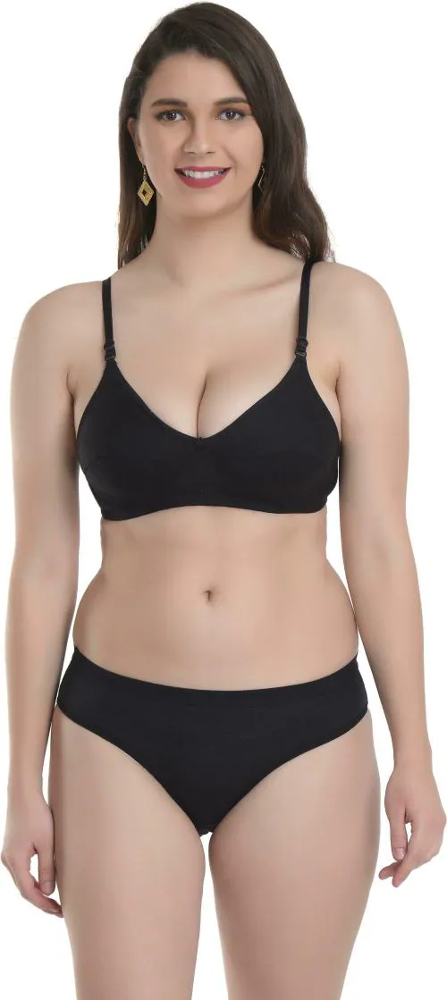 Buy DHANDAI FASHION Women Black Solid Cotton Blend Bra and Panty Set Online  at Best Prices in India - JioMart.