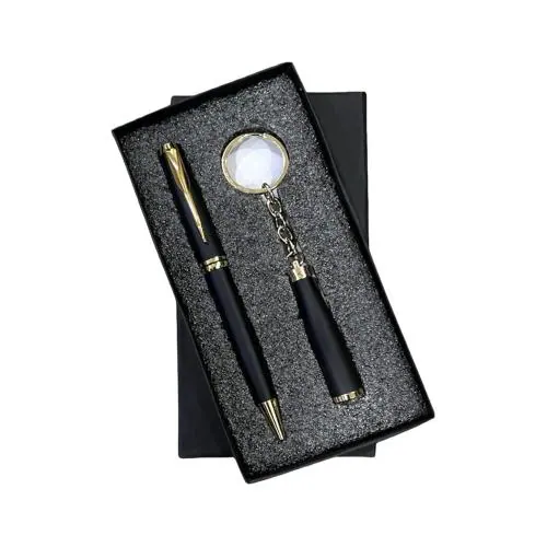 Giftana Metal Pen Keychain Set, 2 in 1 Corporate Gift Set, Bottle Shape Keychain with Roller Ball Gold Pen Gift Set for Men & Women, New Year Gifts, Birthday Gift Set for Husband, Father (Black)