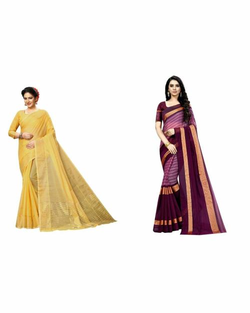 Vkaran Women's Wine Art Silk Woven Saree With Unstitched Blouse(RUPALI YELLOW-WINE, Free Size)