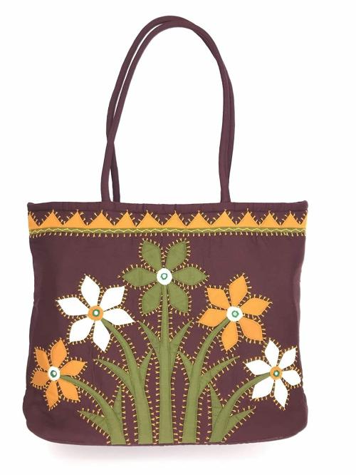 SriAog Banjara Traditional Handcrafted Cotton Shoulder bags for Women Stylish Brown Handbags for girls Big Size Tote bag (18x13x4 Mirrors Beads and Thread work)