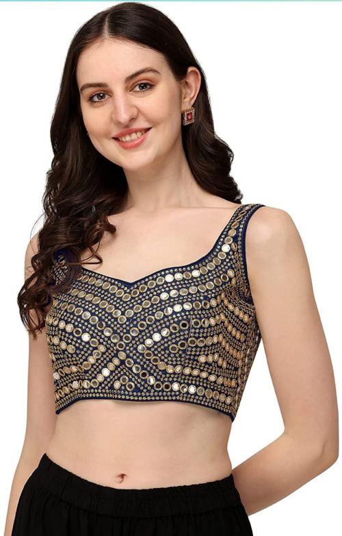 Buy CEEYA READYMADE FULL MIRROR WORK BLOUSE_NAVY BLUE Online at Best