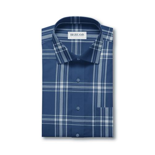 BIGREAMS Unstitched Cotton Blue Big Checkered Shirt Fabric For Mens 58