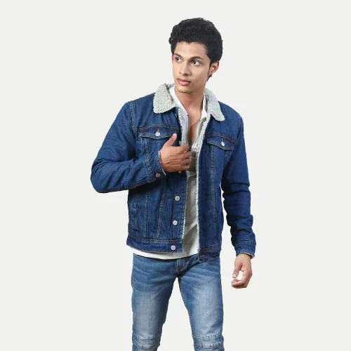 Rad Prix Men Mid Blue Classic Denim Jacket with fleece shirt Collar-XL Size- Pack of 1 Jackets