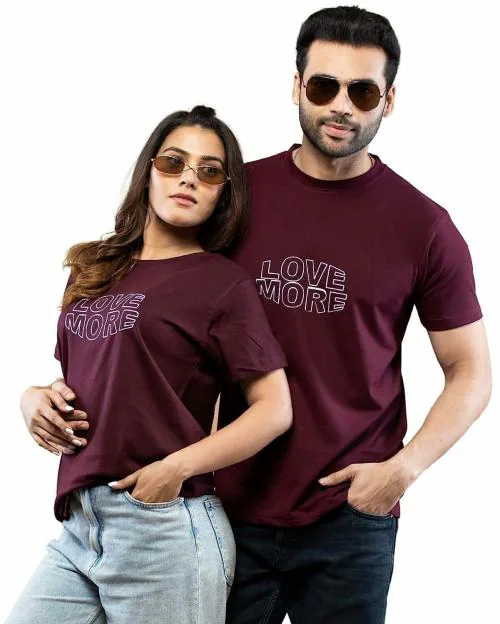 Lappen Fashion Couple T-Shirt I Love More Printed Tees I Cotton Round Neck Half Sleeve Tshirts I Pre Wedding T-Shirts I Trendy & Stylish Look I for Husband Wife - Pack of 1 (L)