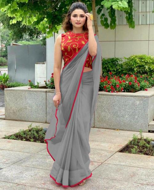 Sareez House Women Grey Self Design Chiffon Bollywood Saree