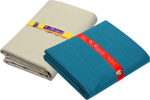 KUNDAN SULZ GWALIOR Men Beige & Dark Blue Solid Polyester Blend Shirt & Trouser Fabric