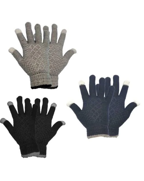 B & B BUTTONS & BOWS Touch Gloves/Woolen Unisex Touchscreen Hand Gloves for Winter/Touchscreen Compatible/Warm & Soft - Assorted - Combo (Pack of 03, Assorted-A)