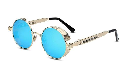 ELEGANTE Mirrored Lenses Round Blue Sunglasses For Women