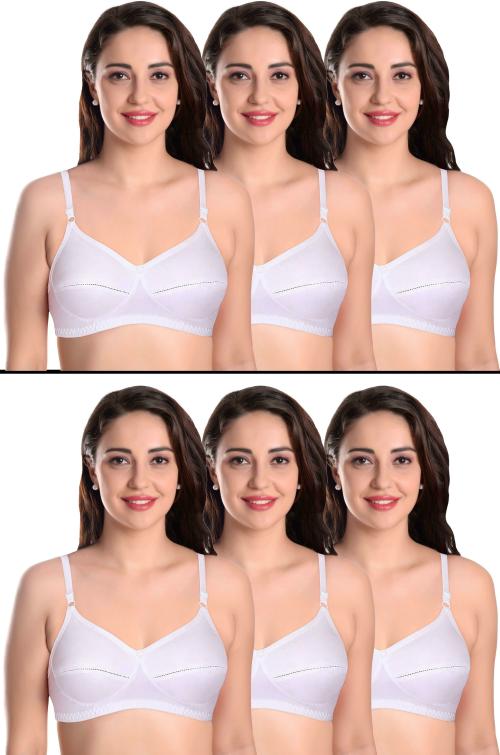 Featherline Women White Solid Pure Cotton Pack of 6 Non-Padded Bra (42B)