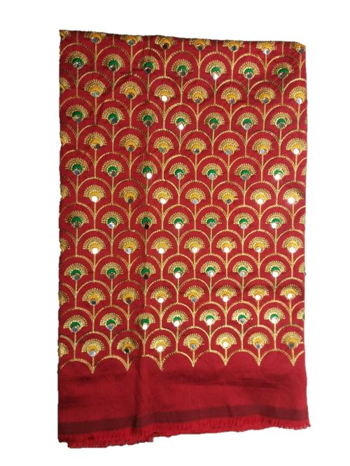 Shantuba Textiles Women Heavy Embroidery Real Mirror Work blouse Piece 1Mtr (Maroon)