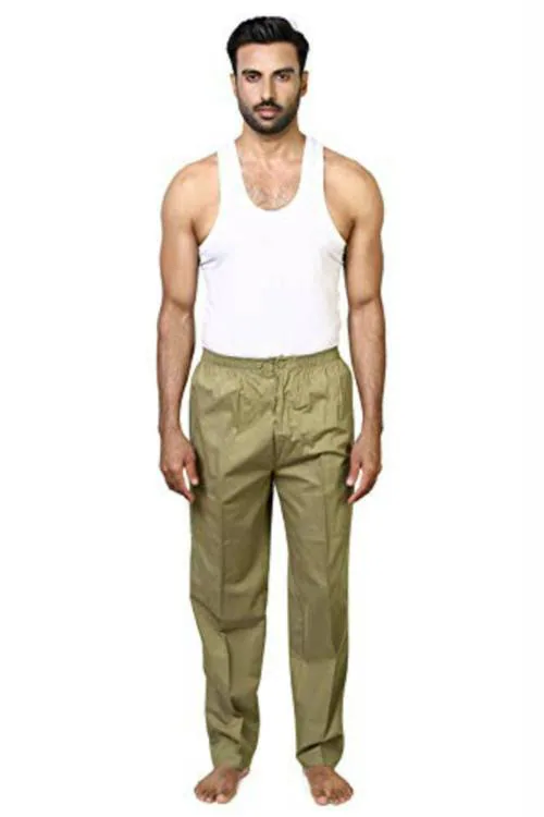 TATWAM Men Solid Cotton Pyjama With Elastic Light Green XL