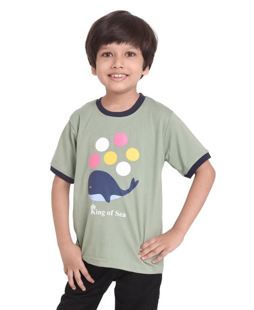 Neo Garments Boys And Girls Chutney Green Cotton Round Neck T-Shirt - King Of Sea