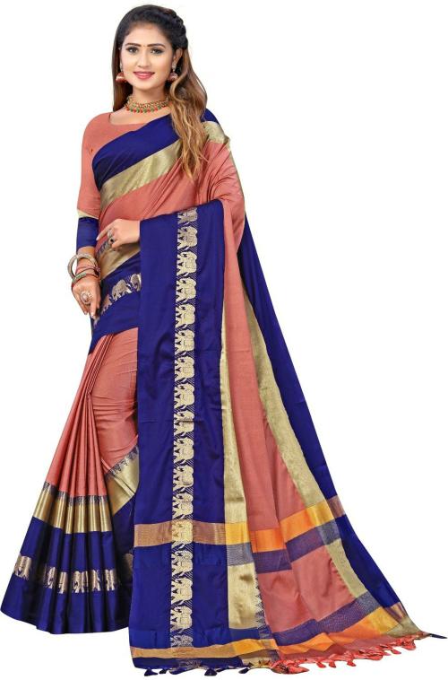 THE 9192 Women Multicolor Animal Print Cotton Silk Saree