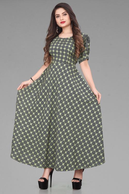 DDRS FASHION Women Black, White, Light Green Checkered Crepe Maxi Dress (5Xl)