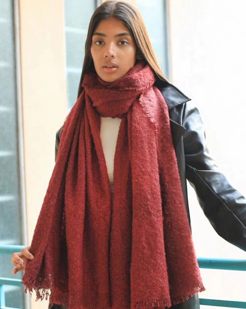 Ayesha Contemporary Solid Maroon Thick Textured Woolen Winter Muffler Scarf