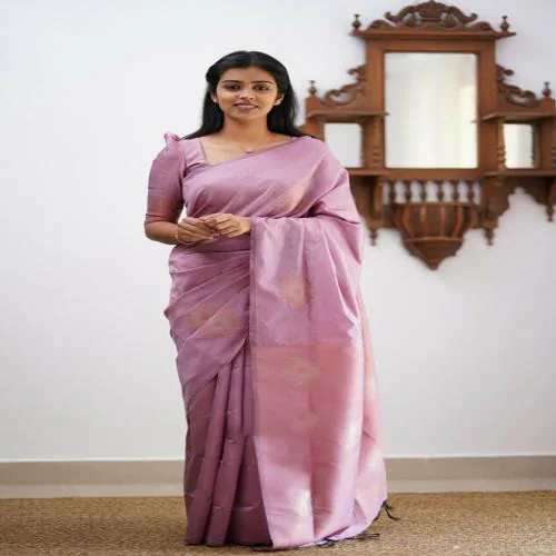 GRIOPY Present Women's Saree with Blouse Piece (Light Pink)