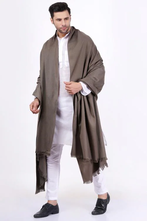 V Vrinde Men Shawl Solid Wool Grey