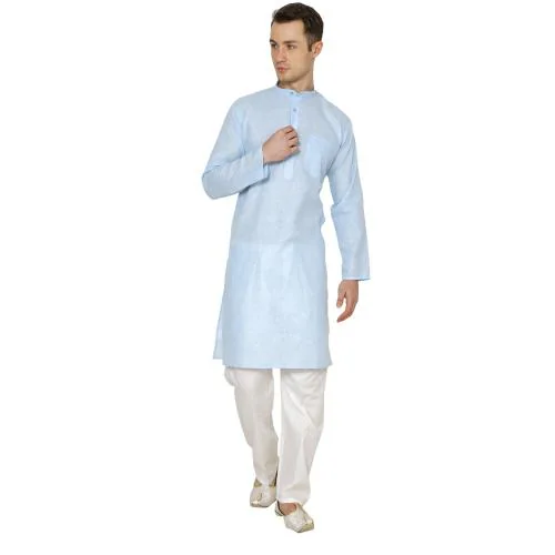 Royal Kurta Men Sky Blue Cotton Linen Kurta Pyjama (40) JioMart