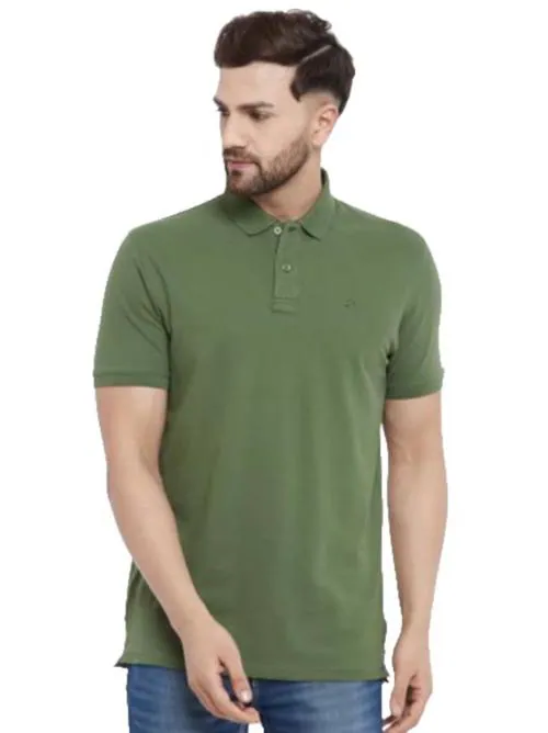 Suman Tex Men Olive Green Solid Cotton Polo T-Shirts (Xl)