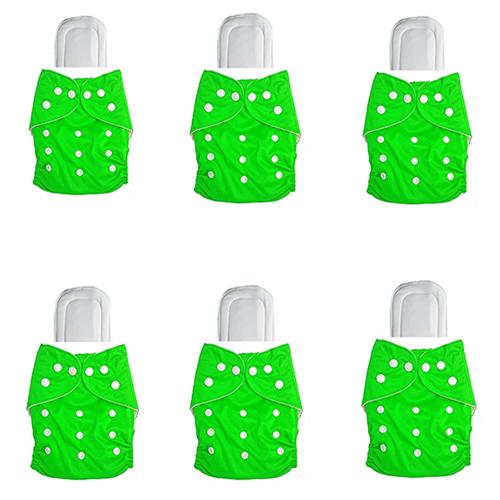 feelitson Unisex Baby Cloth Diaper Reusable Washable Adjustable With 6 Green Diaper 6 White Insert Free Size Age - (3 Months to 3 Years) Weight - (5-17 Kg)