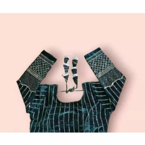 S-GRANT Latest Velvet Blouses Women Velvet Blouse With V Neck & Half Sleeve Readymade Saree Blouse For Girls & Womens Solid Comfy Stylish Hakoba Design Choli (Green)