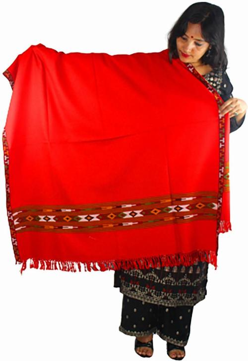 ARUNA KULLU HANDLOOM pure wool kullu shawl red (Pack of 1)