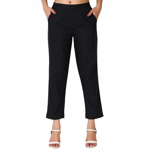 Co Colors Women Black Pure Cotton Regular Fit Trousers