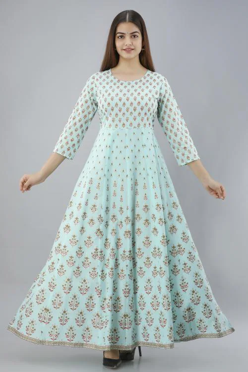 ftDiva Women Light Green Paisley Rayon Single Anarkali kurti