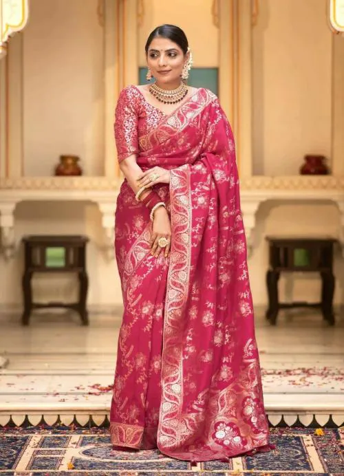 ZILVIRA Women JACQUARD Woven Design Work RANIPINK Color Saree For women,Women Saree,Sarees,Saree for Wedding,Wedding