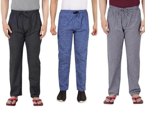 AWALA FASHION Mens Cotton Checkered Pyjama for Night Wear, Relaxation and Sleep (Pack of 3)