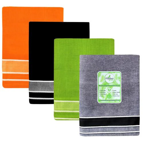 FEATHER GREEN COLOUR FANCY PLAIN COTTON BLENDED LUNGI 02 Meters