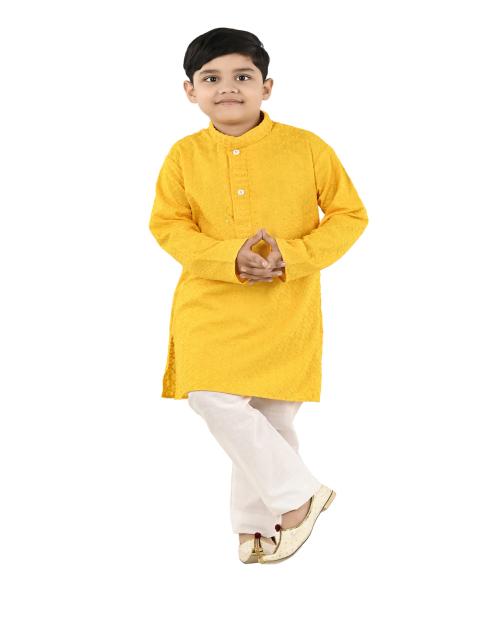 NEW GEN BOYS YELLOW ART SILK PACK OF 1 KURTA & PAIJAMA