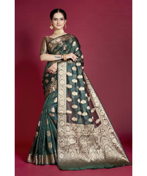SHREE SHAKTI FASHION Woven Paithani Organza, Net Saree  (Light Green)