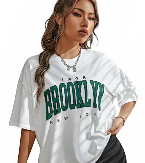 Calm Down Round Neck Printed Oversized T-Shirt for Women