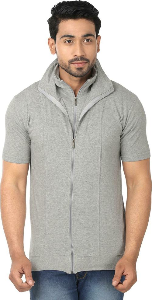 Black Collection Men's Solid Double Zipper Half Sleeve T-Shirt| T shirt for men| Tshirt| Tshirt Men|hoodies for men