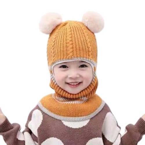 Tricky Shopper Kids Winter Hat,Baby Boy Woolen Cap, Baby Girls Winter Hat, Thick Scarf Earflap Hood Scarves Skull Caps, 2-3 Year (Yellow)